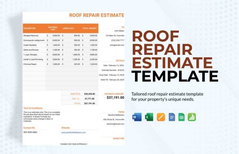 Roof Repair Estimate Template - DONAFY